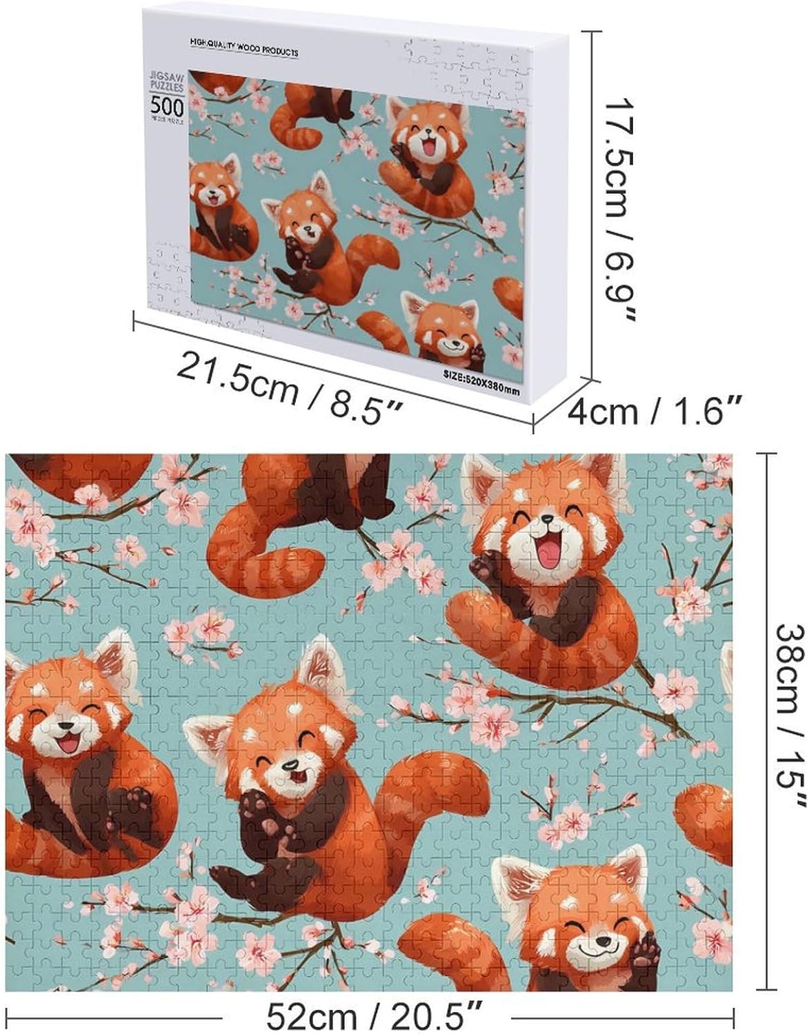 Red Panda Cute Animal Puzzles for Adults 500 PCS Wooden Jigsaw Puzzle Wall Decor Christmas