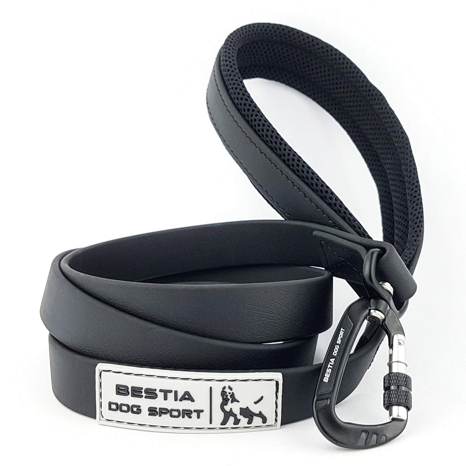 Bestia Dog Sport Guinzaglio Tattico per Cani, moschettone a vite | Taglia L - 2,5 cm di larghezza e 1,5 m, Sintetico impermeabile (non pelle), per razze grandi e medie, Nero, 2,5 cm