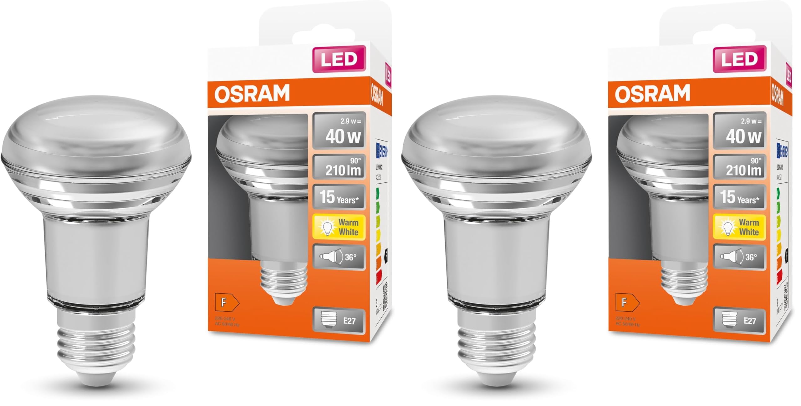 Osram LED Star R63 LED Lampe für E27 Sockel, Reflektor-Lampe, Glas-Design, 210 Lumen, warmweiß (2700K), Ersatz für herkömmliche 40W Glühbirnen, nicht dimmbar, 1er-Pack (Packung mit 2)