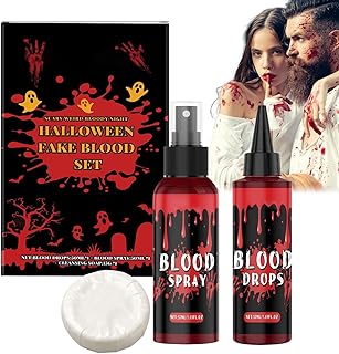 フェイクブラッドスプレー | フェイクブラッドメイクキット | コスプレ用クリーニングスプレーとドロップ顔料 ゾンビヴァンパイア男性女性衣装