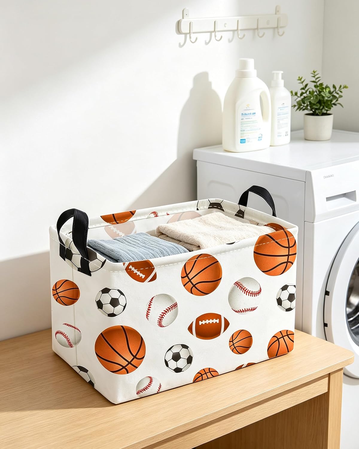 Essme Rectangular Kids Baskets,Ball Storage Box,Cute Basket for Kids with Handles for Room Decor, Book Bins,Shelf Basket.（Ball