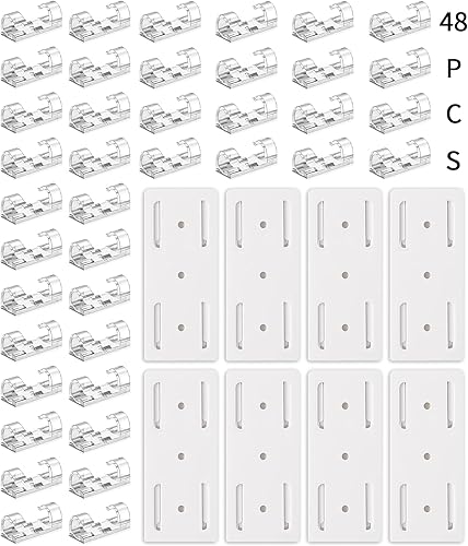 Uadbau Kit de soporte para regleta y clips para cables, 8 soportes adhesivos sin perforaciones con 40 clips de almacenamiento de cables
