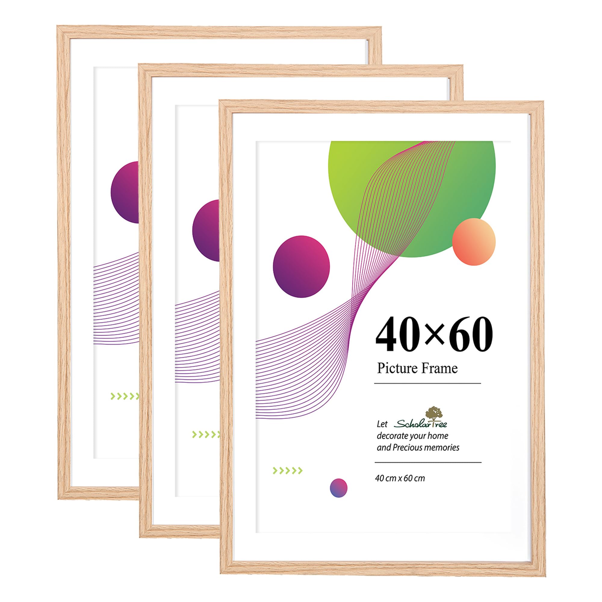 Scholar Tree 3 Pack 40x60 Frame, Oak 40x60cm Picture Frames, Wall Hanging Photo Frame