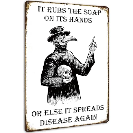 HIDEGRASS Wash Your Hand Plague Doctor Gothic Decor Wall Decor Art Tin Sign