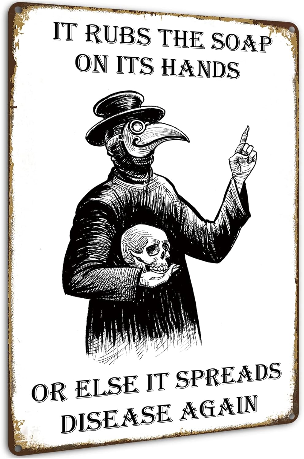 Plague Doctor Wash Your Hands Gothic Bathroom Wall Decor Tin Sign