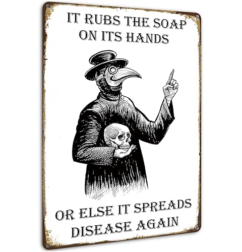 HIDEGRASS Wash Your Hand Plague Doctor Gothic Decor Wall Decor Guest Wall Decor Art Tin Sign In The Bathroom Bedroom 8 X 12 Inch - Tin - 8*12inch
