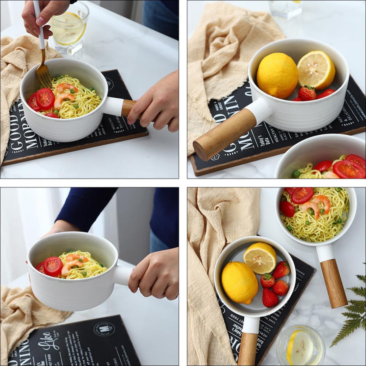 Noodle Bowl Japanese Style Multi-function Food Bowl with Handle Ceramic and Rice Serving for Home and Store Use, for Ramen, Soup