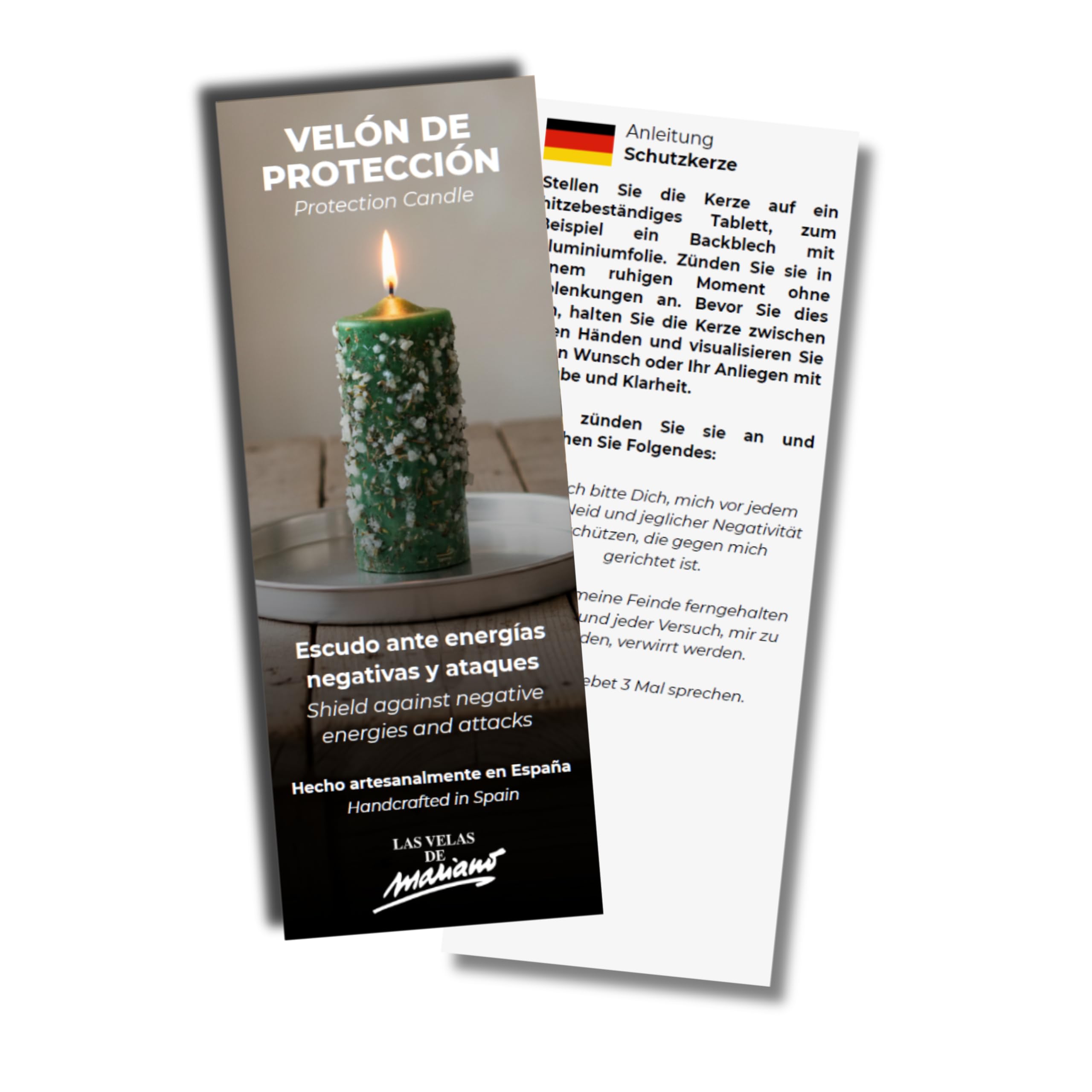 Schutzkerze mit Salz und Harzen – Esoterische handgefertigte grüne Kerze, 5,5 x 14 cm – Energiereinigung und gegen schlechte Energien – Ritualisiert und 100 % natürlich – Marianenkerzen