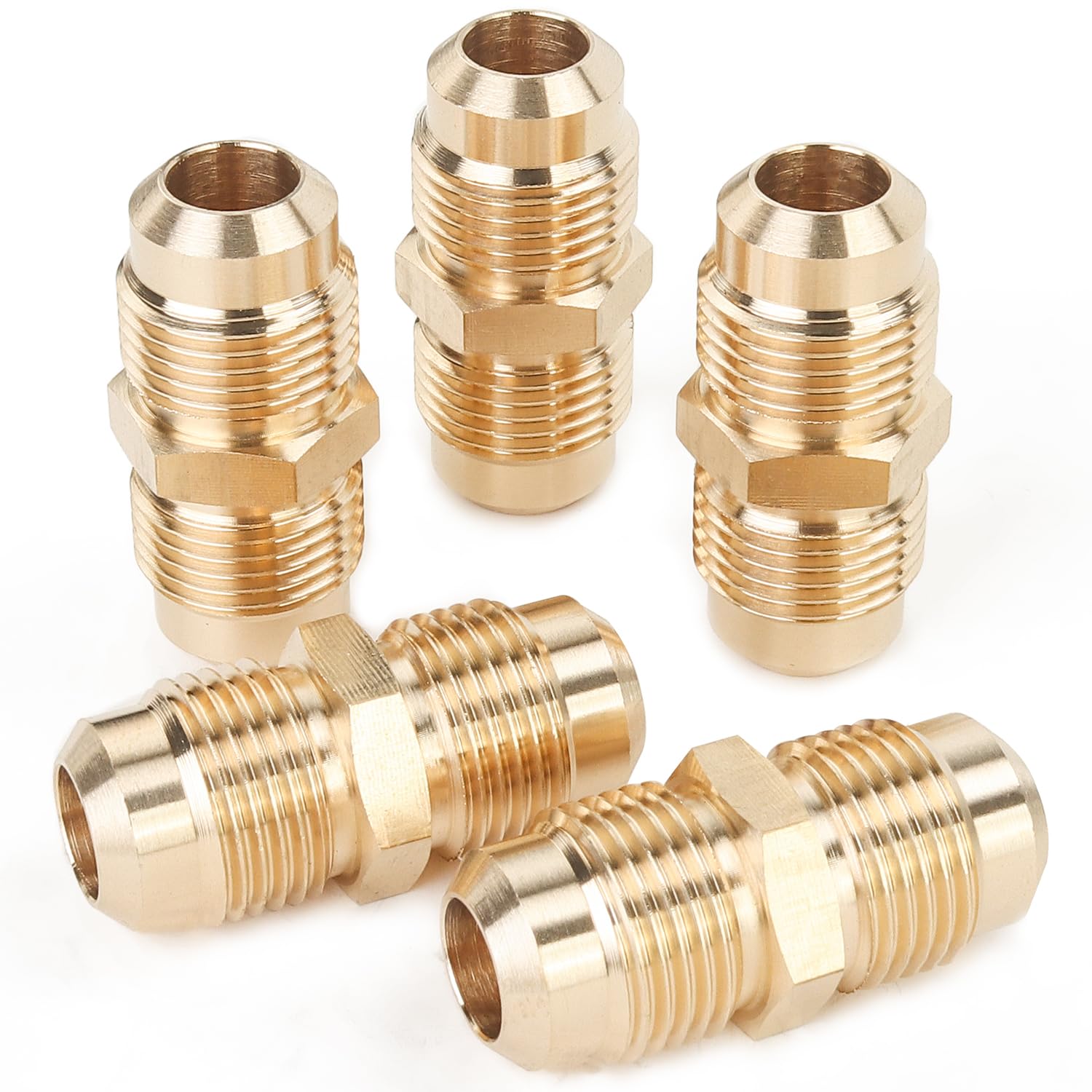 LTWFITTING Brass 1/2" OD Flare Union,Brass Flare Tube Fitting(Pack of 5)