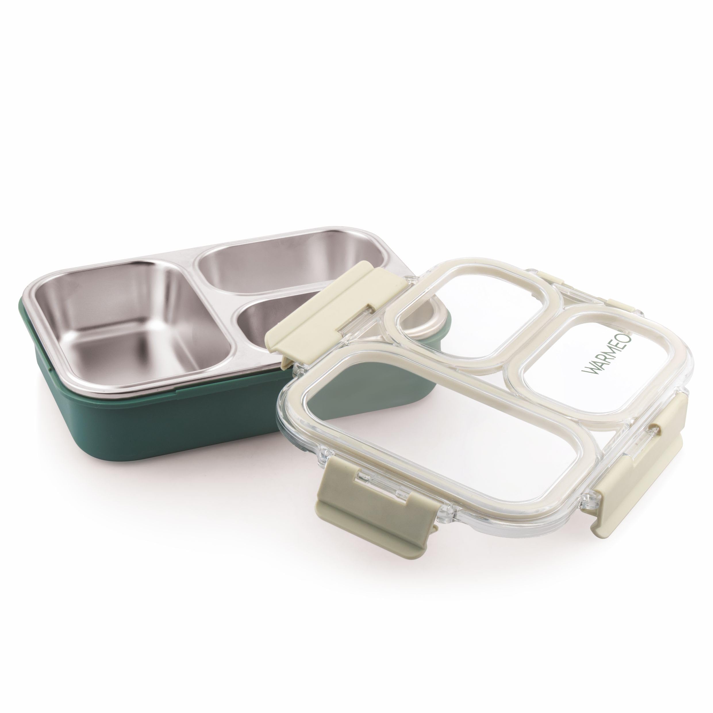 WARMEO BENTO Microwave-Safe Stainless Steel Lunchbox with 3 compartments,bpa Free,Perfect for Office, School, Travelling, 750ml-Green-image-13