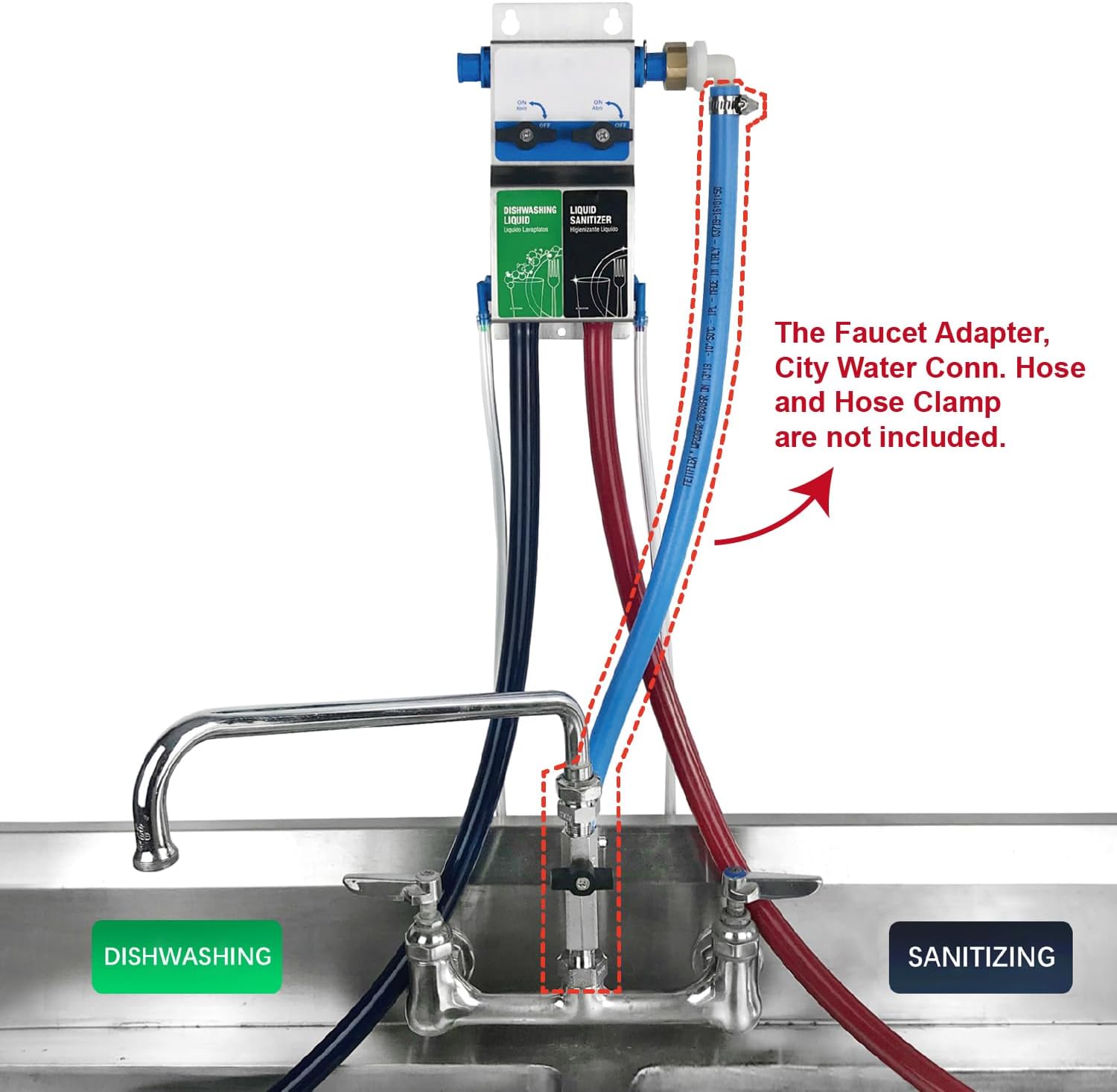 Dual Kitchen Sink Proportioner, Dish Detergent and Liquid Sanitizer Dispenser, Chemical Dispensing System, Precision Chemical Dilution, 8088 image 3
