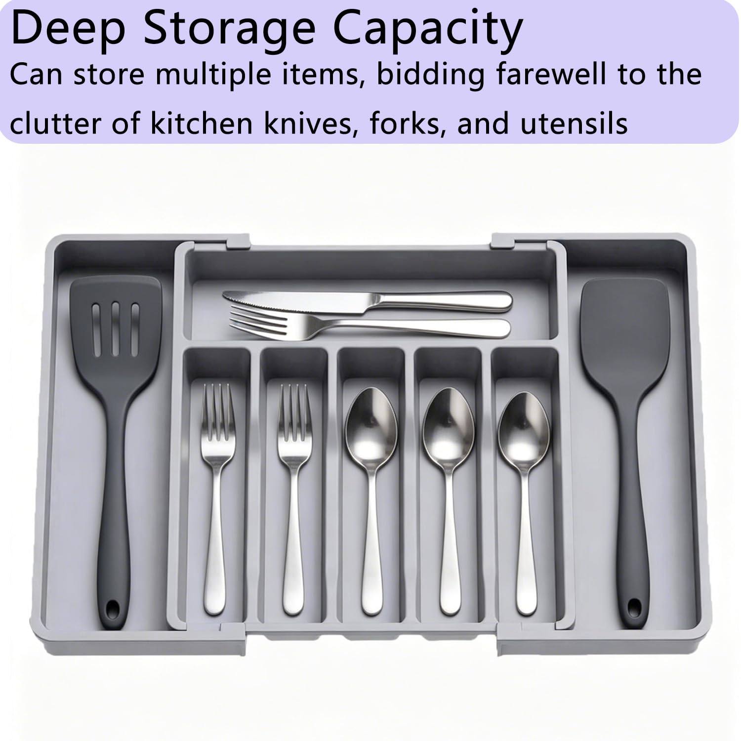 Organizer per cassetti portaposate estensibile, divisori regolabili in plastica, per utensili da cucina, 8 scomparti, 33-57 x 38 cm
