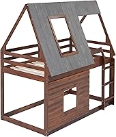 Vista 3 de SOFTSEA Litera baja de madera de tamaño individual sobre cama individual con escalera integrada para niños y adolescentes