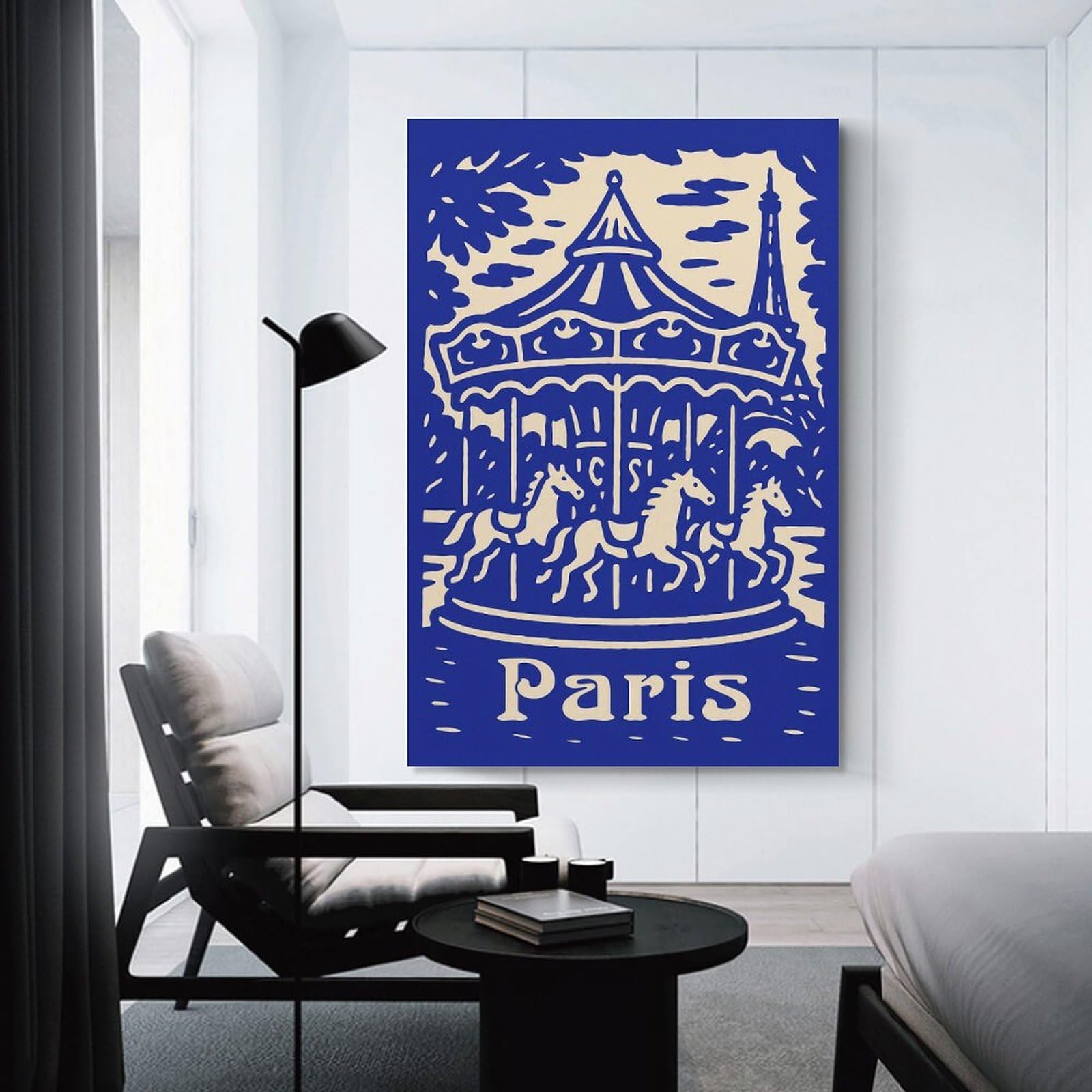 Junmoney Paris Carousel Illustration Decorative Canvas Print, 20x30inch(50x75cm), for Gallery Wall Decor And Room Displays, Wall Decor Suited to Curated Displays