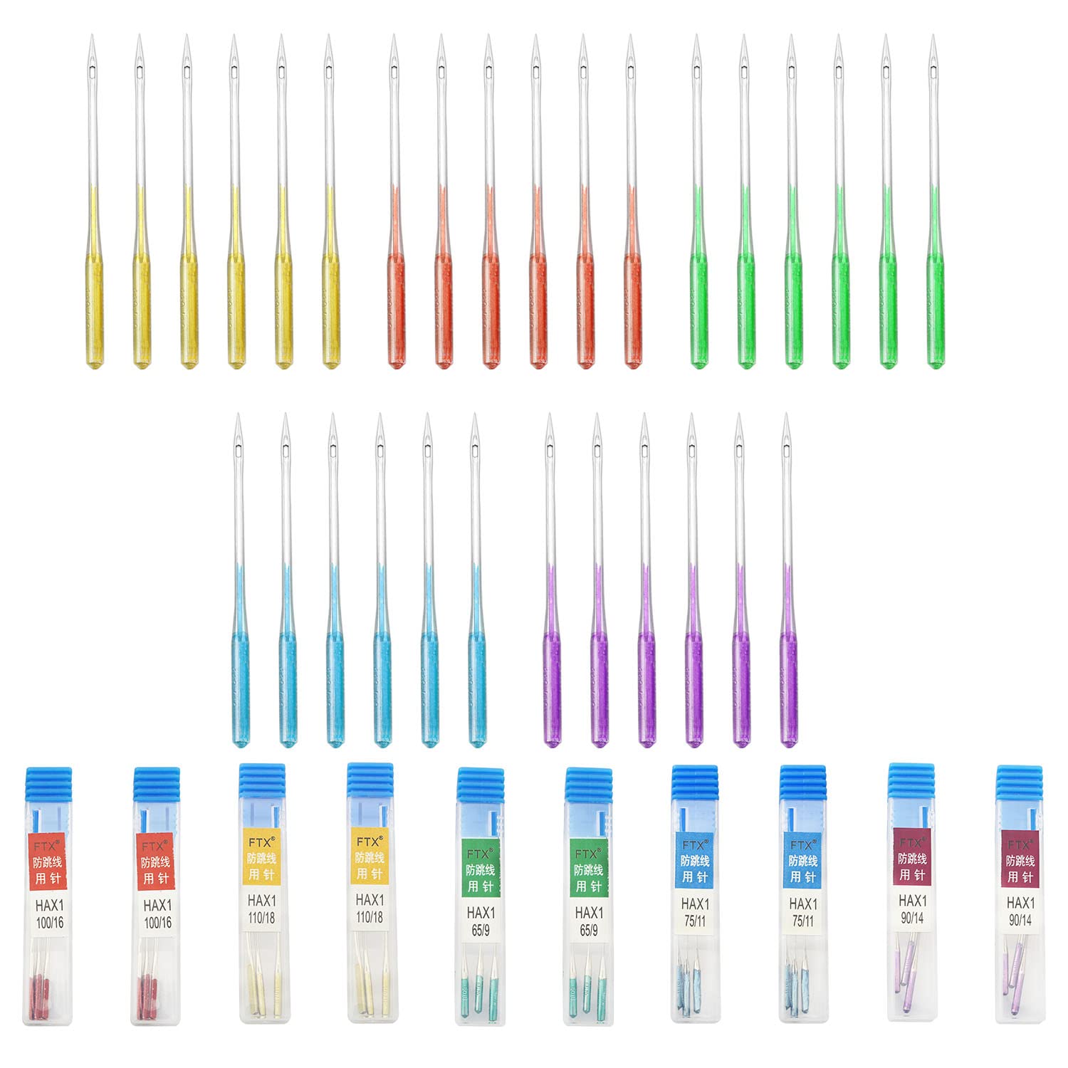 ZYAMY 30pcs Sewing Machine Needles Universal Regular Point Machine Needles Point Machine Needles for Singer, Brother, Janome, Varmax with Size in 65/9, 75/11, 90/14, 100/16, 110/18