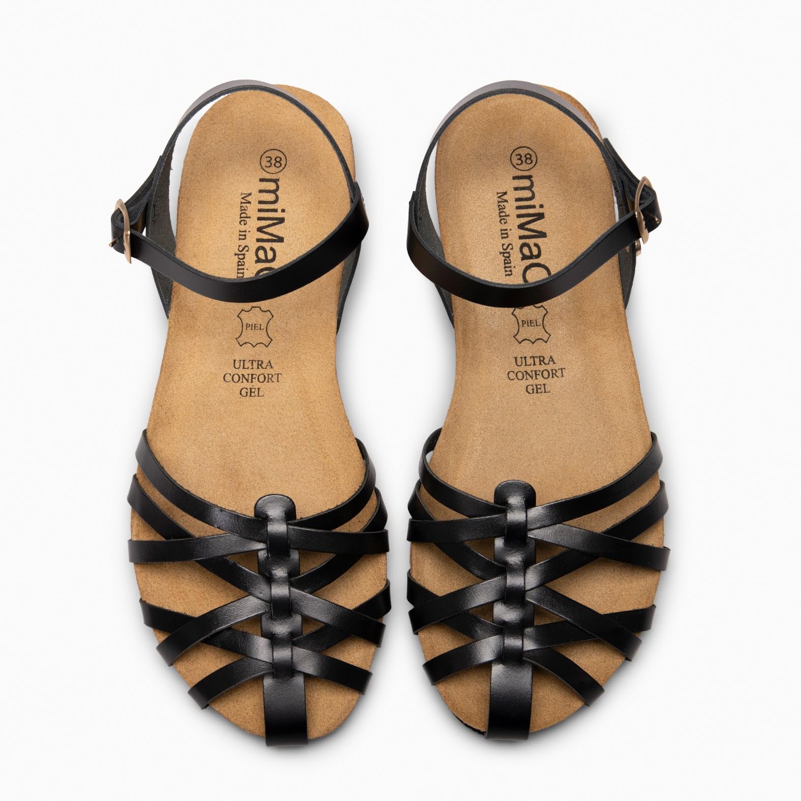 miMaO.Sandalias planas de tiras y plantilla de gel. Hecho en España