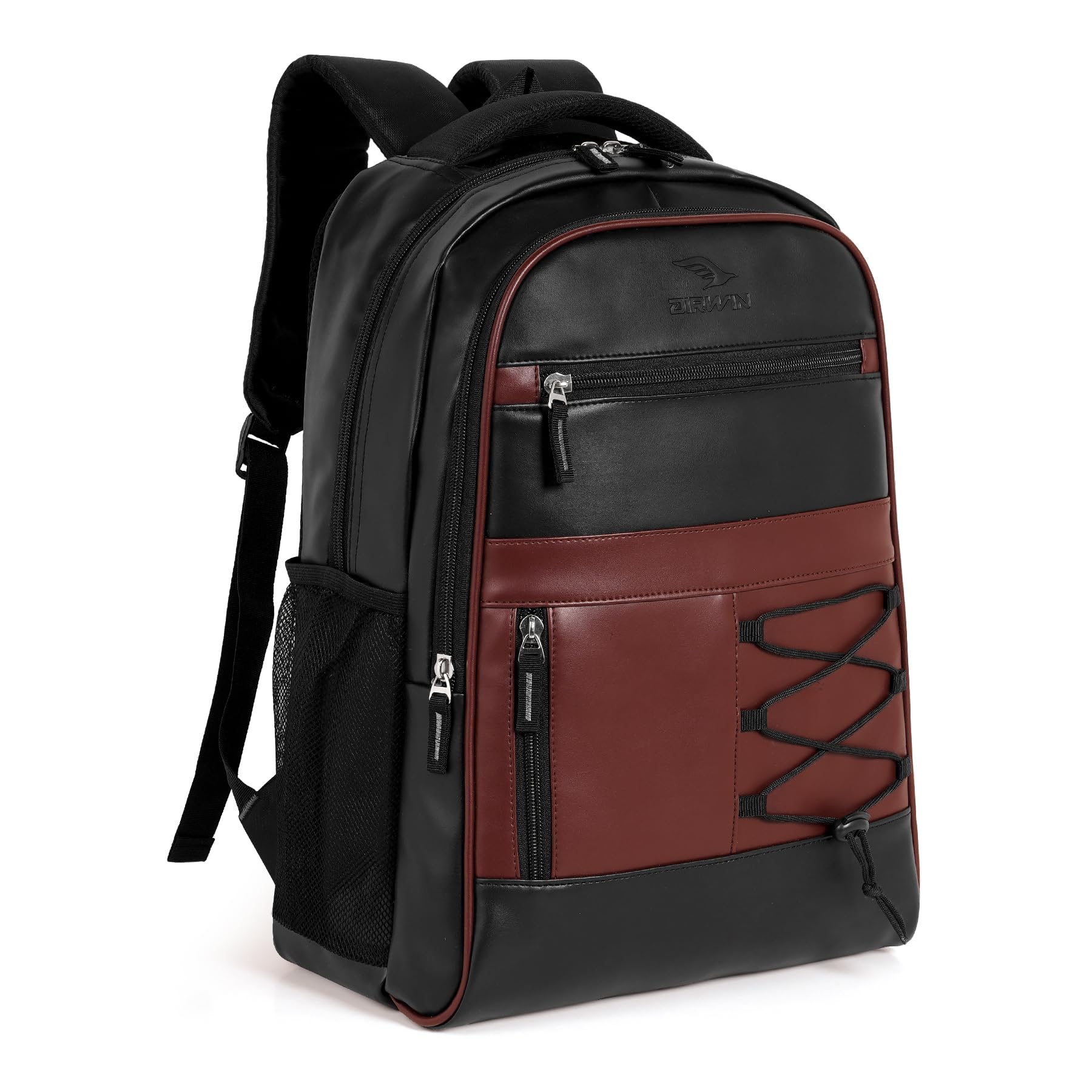 Classic 30L Vegan Faux Leather Office Leather Laptop Backpack for Men & Women | Laptop Bag 15.6 Inch | Travel Stylish College bag for boys | Office bag for man (Black-Brown)-image-46