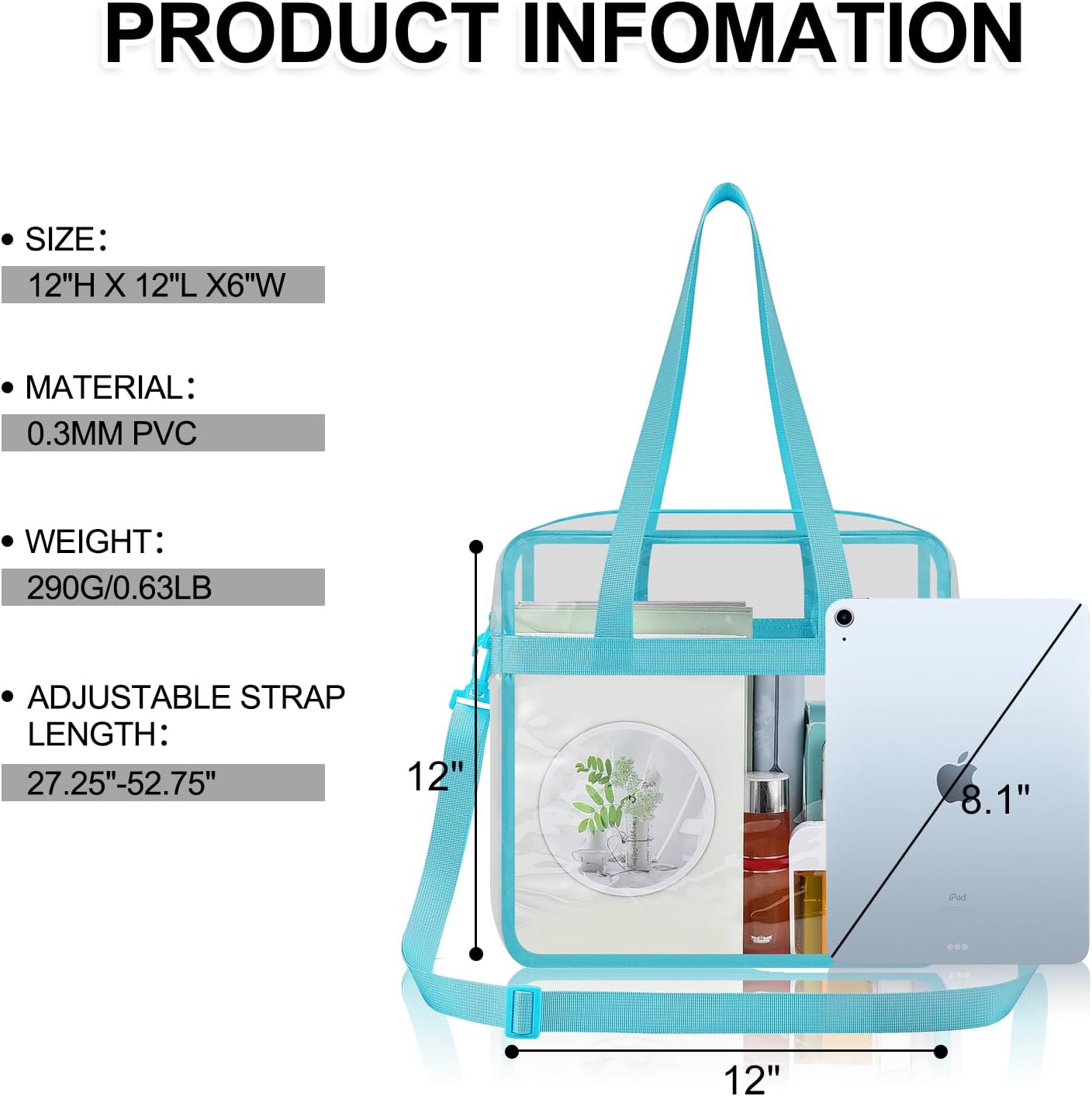 Clear Bag for Stadium Events Clear Tote Bag 12×6×12 for Concert,Sport,Festival - Image 2