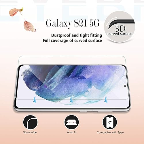 Miniatura 3 de Protector de pantalla de vidrio templado transparente para Galaxy S21 HD + protectores de lente de cámara, [2+2 unidades] [vidrio 3D] [soporte de