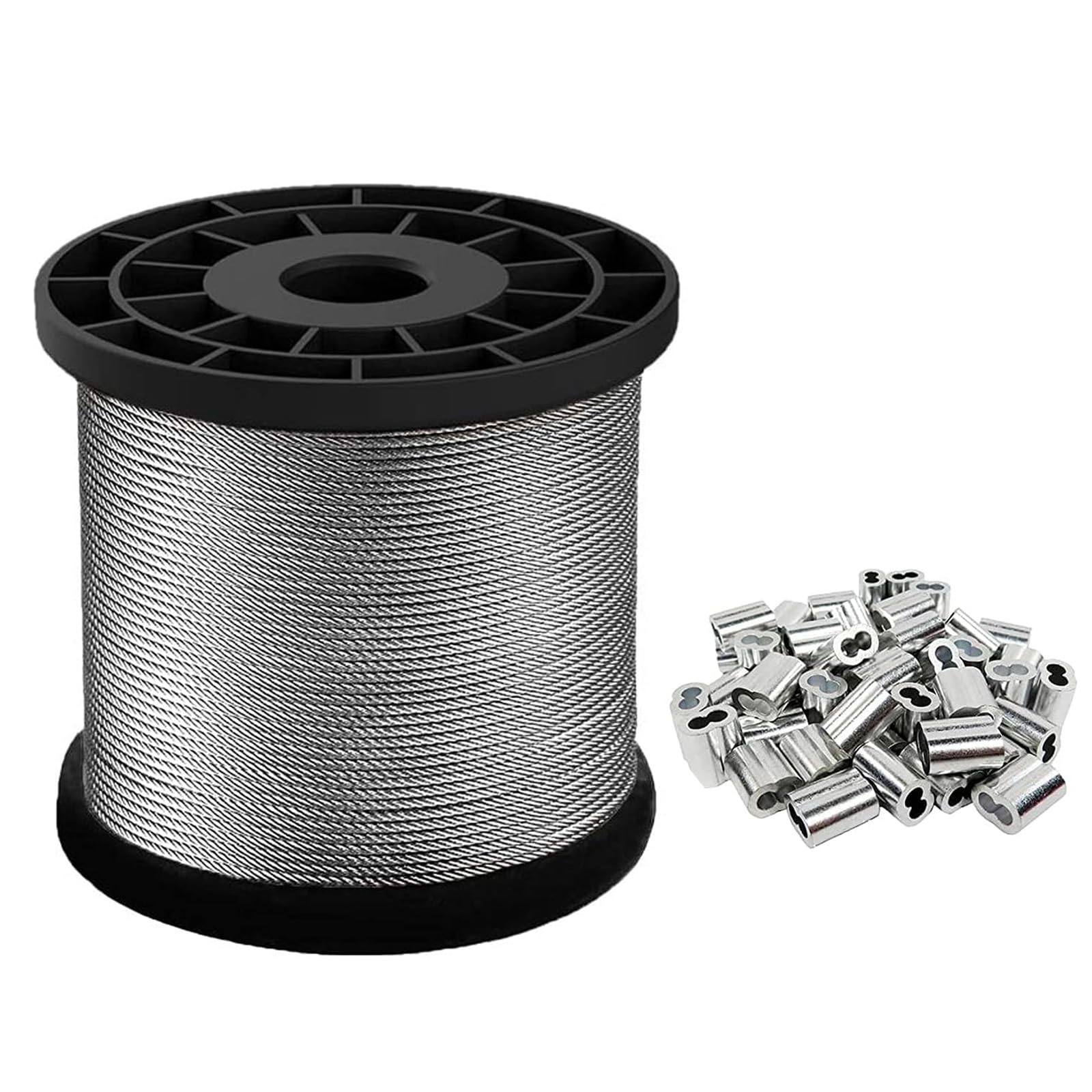 ESuaLs 100 Meter Stainless Steel Wire Rope Diameter 1.8-2.5Mm, 7 * 7 Strand Heavy Duty Steel Cable with Crimping Clamps Loop Sleeve,Diameter 2.5mm