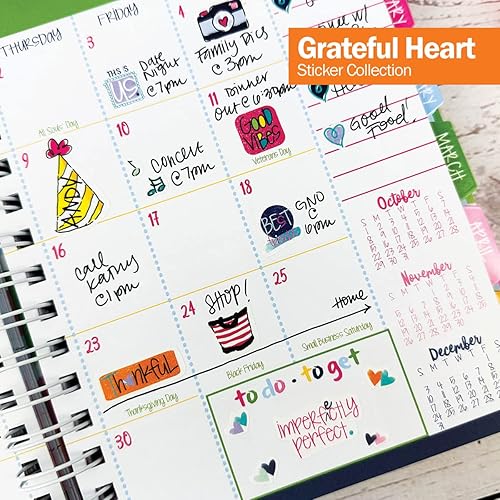 Miniatura 8 de Carpeta de recordatorios 2023-2024 de 18 meses + juego de calcomanías para planificador variado, vistas semanales y mensuales, tapa dura, cierre