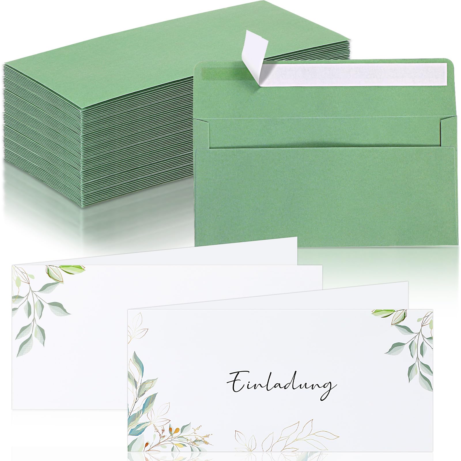 Hochzeitskarte Mit Namen & Oliven Siegel - Elegante Einladungskarte Im Grün-Ton Mit Seidenschnur