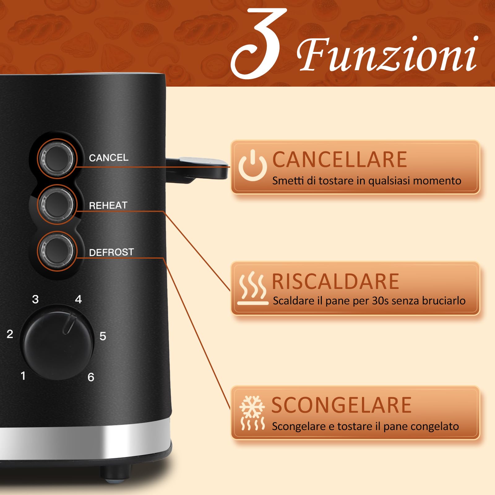 Aigostar Energy - Tostapane 2 Fette, Riscaldatore Integrato, Fessure Extra Larghe e Centratura Automatica, 6 Impostazioni di Tostatura, 3 Funzioni, Vassoio Raccogli Briciole Rimovibile, Nero