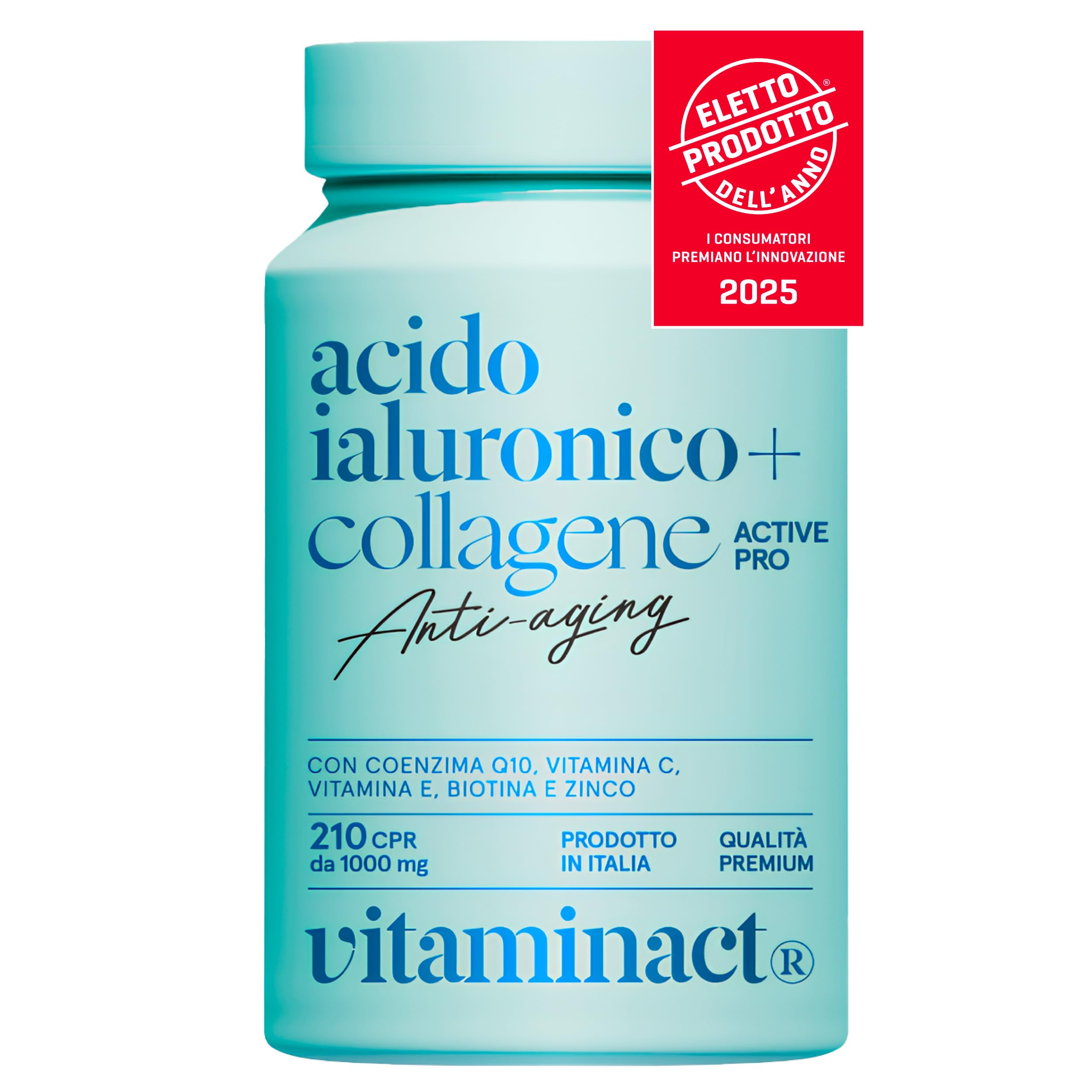 Collagene e Acido Ialuronico ELETTO PRODOTTO DELL'ANNO 2025 - L'unico con Probiotico Testato Bifidobacterium L. BLG1 Migliorando del +​30% l'assorbimento degli Attivi, Vit C e E, Q10, Zinco e Biotina.