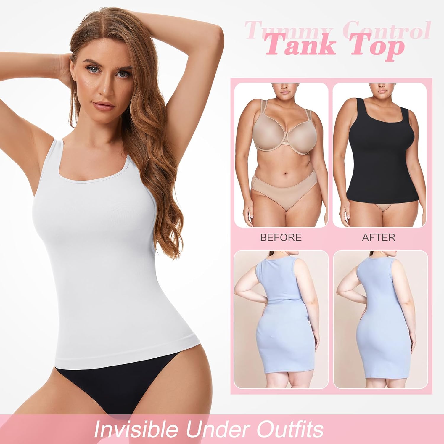 Square Neck Shapewear Tank Tops for Women Tummy Control Compression Tanks Seamless Body Shaper Camisole Tops - Image 5