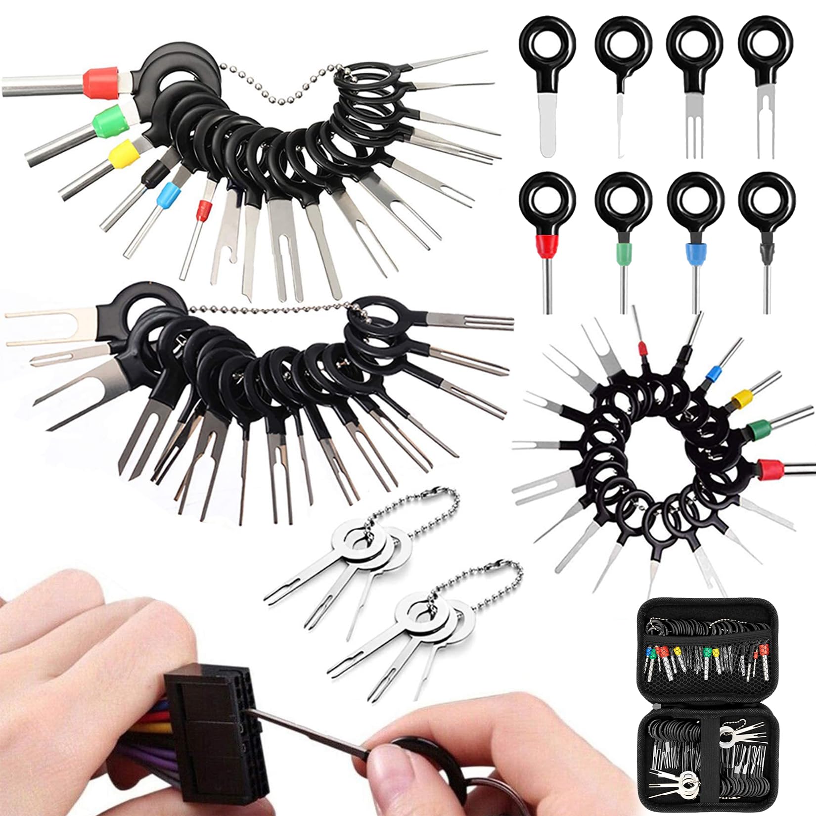 Vignee Terminal Removal Tool kit,60pcs Pins Terminals Removal Tools for Car Pin Extractor Electrical Wiring Crimp Connectors Key Extractor Connector Depinning Tool Set