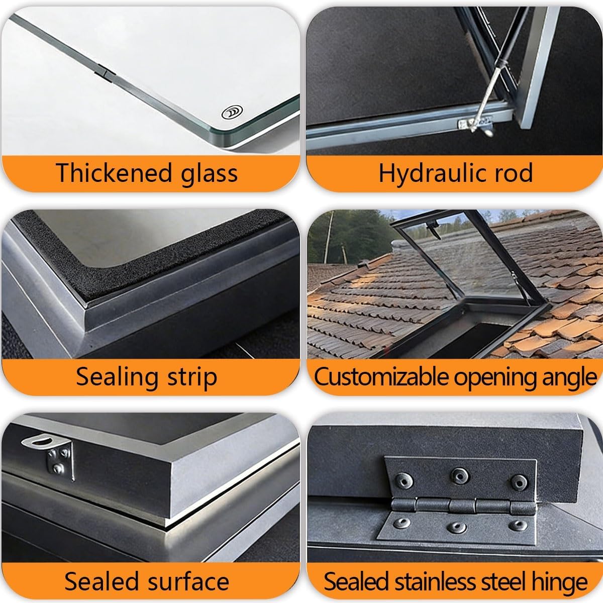 Skylights & roof Windows, Egress Roof Window Skylight Cover for Sloped and Flat Roofs，Aluminum Alloy Frame & Hydraulic Rod, Manual Ventilation(L*W 55 * 75cm/21.6 * 29.5in)