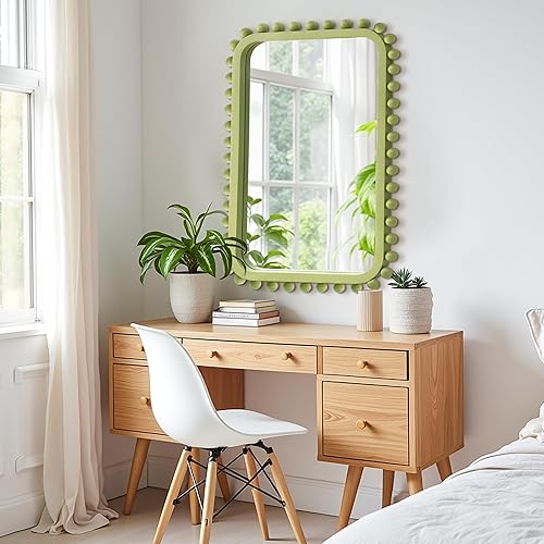 Miniatura 5 de Espejo de baño para pared con cuentas de madera, espejo rectangular de madera maciza de 30 x 20 pulgadas para granja, baño, decoración de dormitorio