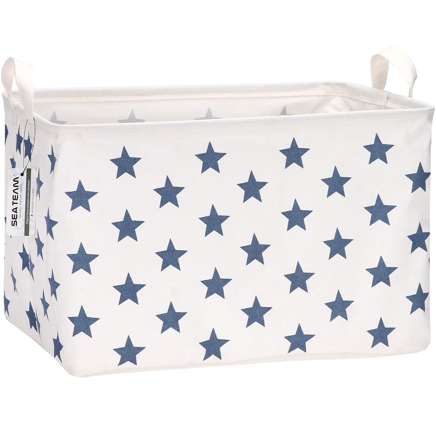 Sea Team Collapsible Canvas Fabric Storage Basket with Handles, Rectangle Waterproof Storage Bin, Box, Cube, Foldable Shelf Basket, Closet Organizer,