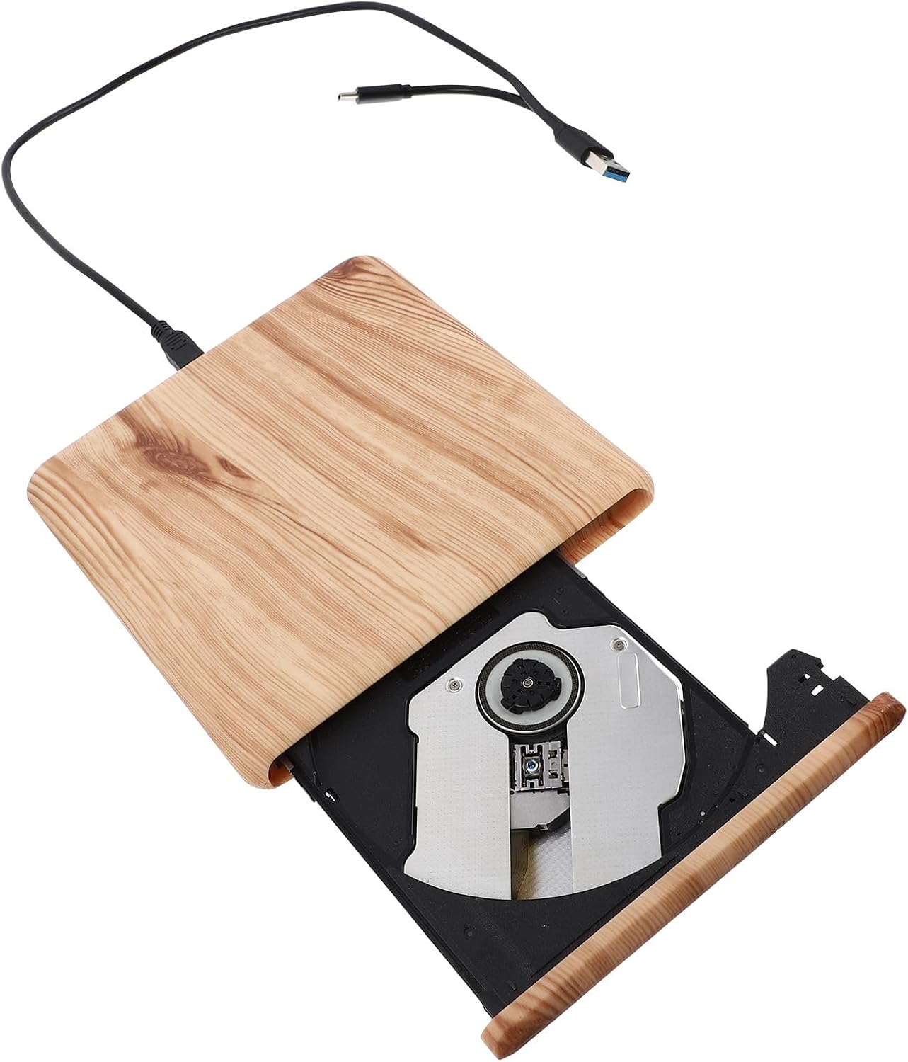 Kisangel Wood Grain USB 3.0 External DVD Burner with Type-c Portable CD DVD Writer Drive for Laptop Desktop Computers