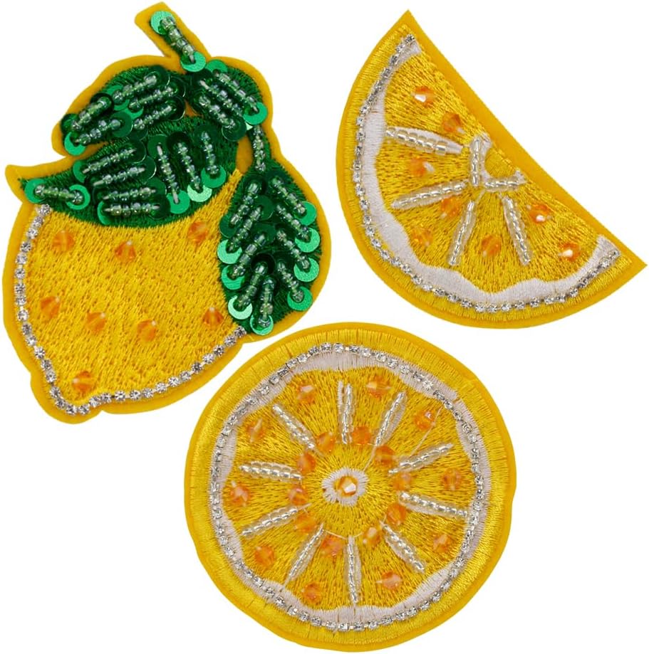 Lemon Beaded Fruit Patches Embroidery Patch Sew On DIY Project Accessory Cosmetic Collection Craft Sequin Applique 1 Piece (A)