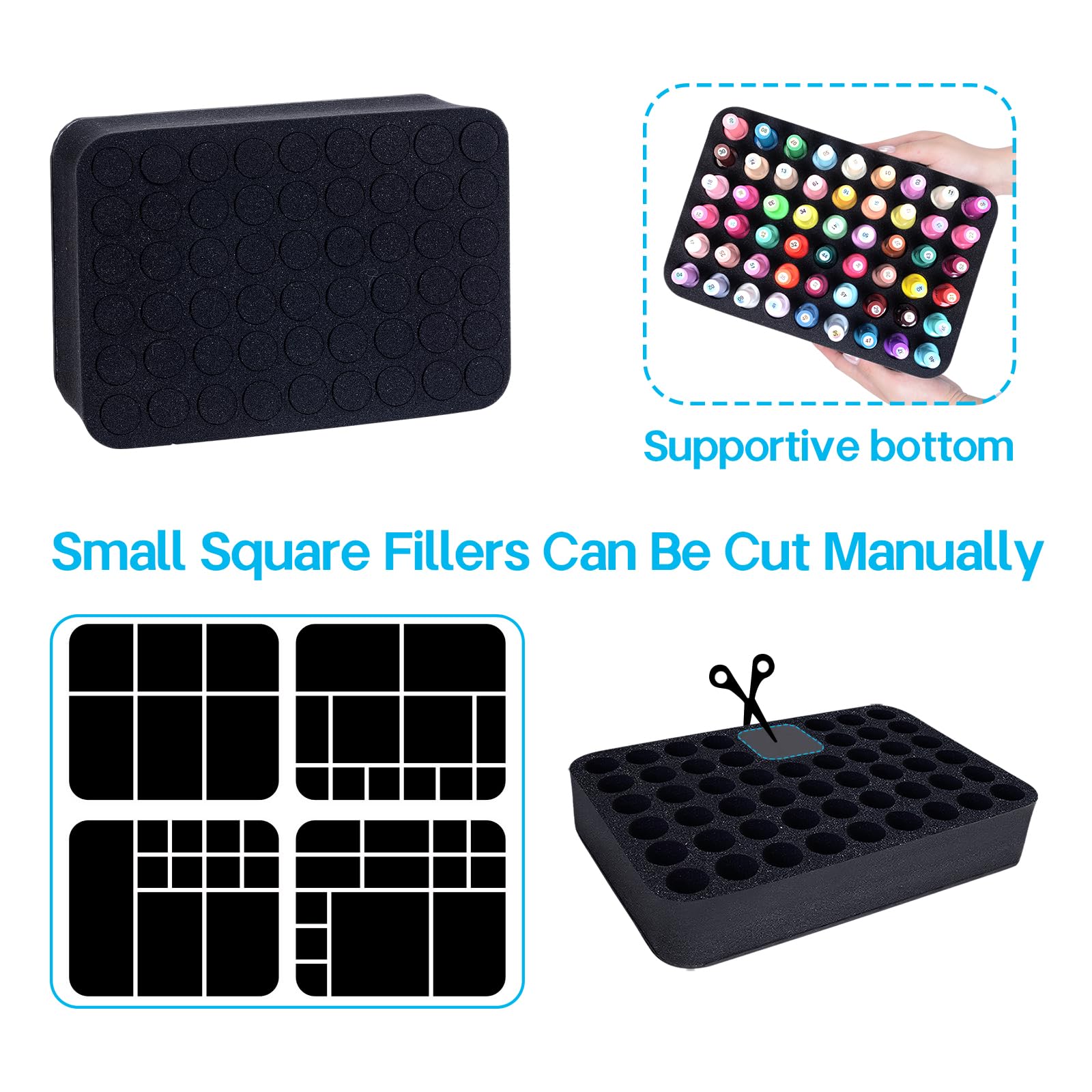 Soporte organizador de esmalte de uñas de espuma con ranuras para almacenamiento, 54 botellas (15 ml), bandeja de esmalte de uñas o aceite esencial para cajones, color negro