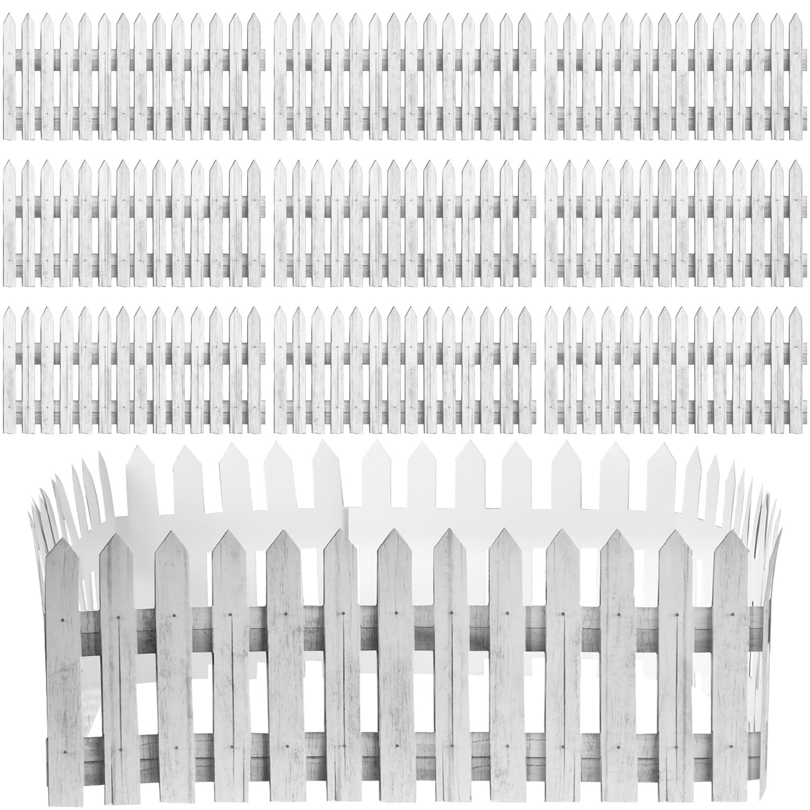 Gaillty 10 Pcs Halloween Picket Fence Cutouts Border Decorations for Halloween Parties Decor White Picket Fence for Beer Party and Garden Themed Party Supply, 20.31 x 9.84 Inches