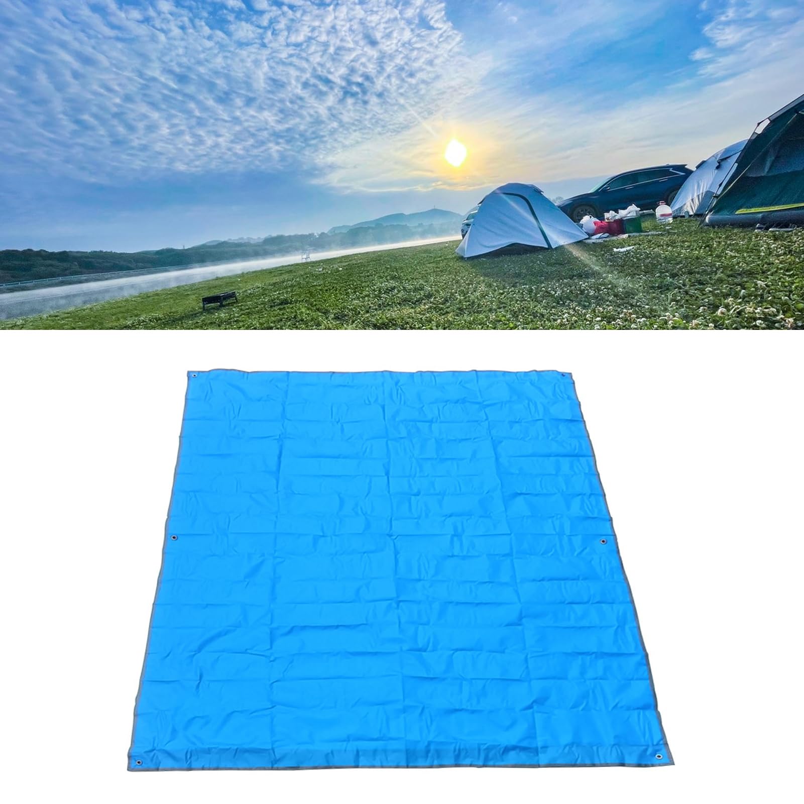 Focket Camping Rug, Outdoor Picnic Mat Portable Waterproof Hole Design Oxford Cloth for Outdoor for Tent (150 * 210cm)