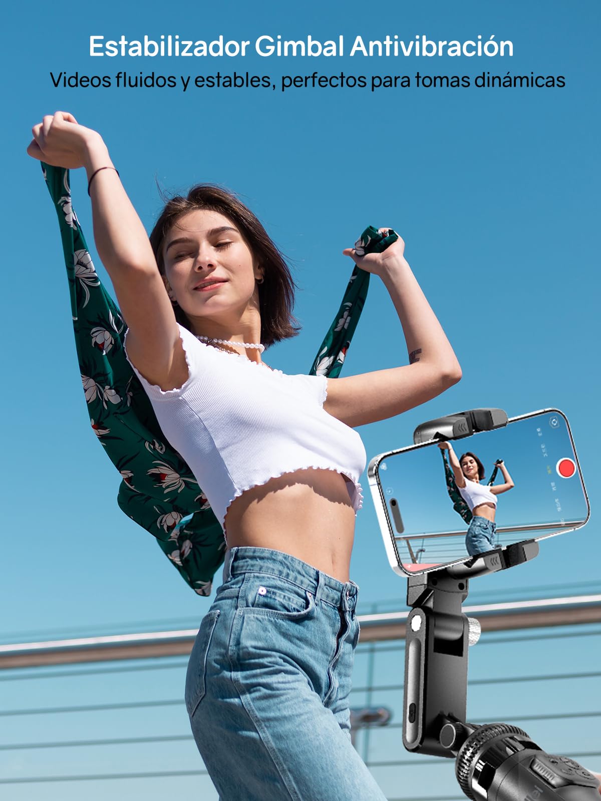 Rollei Trípode Estabilizador para Movil con Seguimiento Facial Automatico | 360 Giratorio Gimbal Palo Selfie Ajustable 45~156cm Compatible con iPhone/Android, Estabilizador-Movil-Gimbal-Tripode