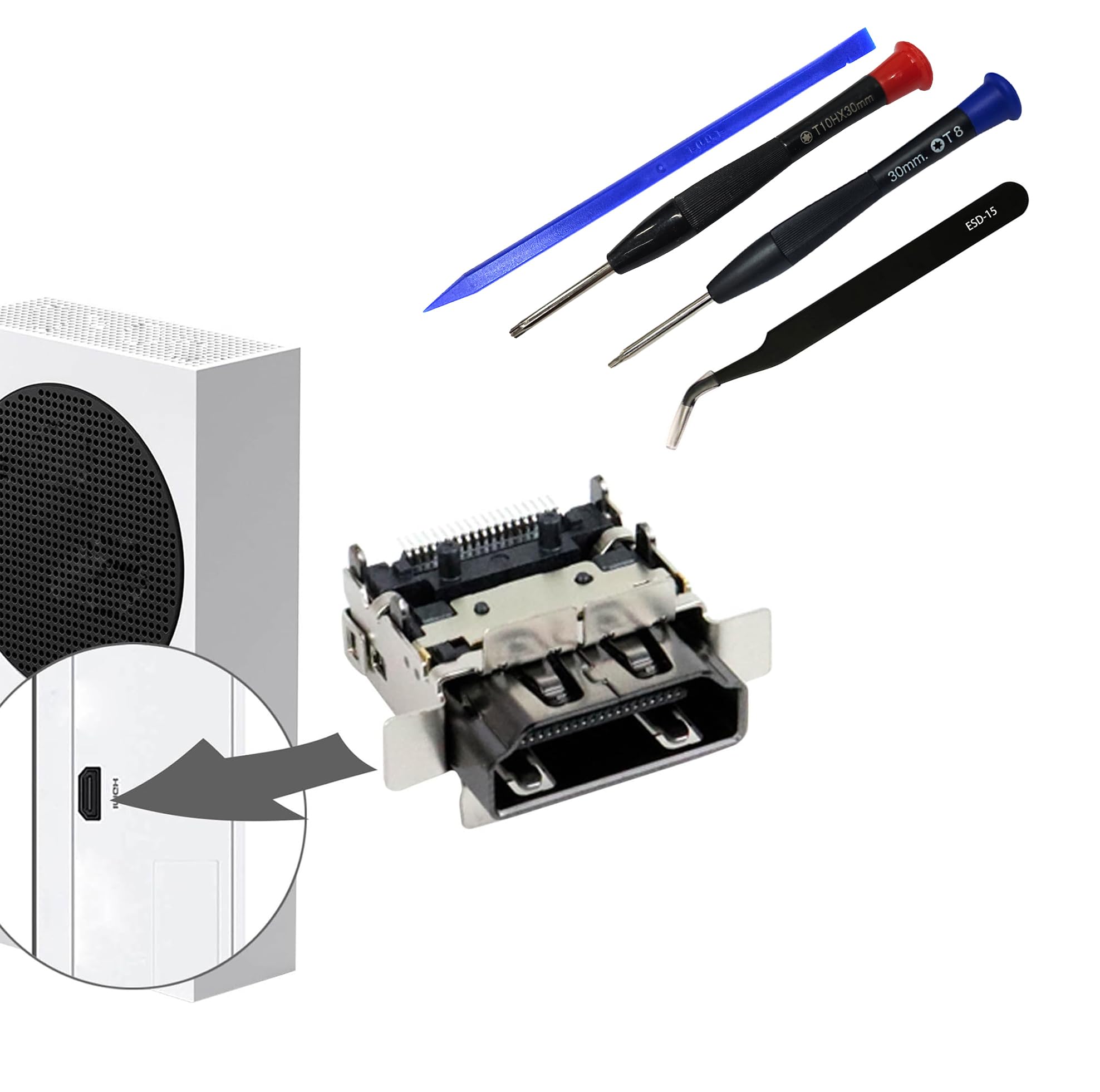 1 Pack Eaglewireless HDMI Port Replacement for Series S, Display Socket Jack Connector Repair for XSS Console, M1097399+Tools