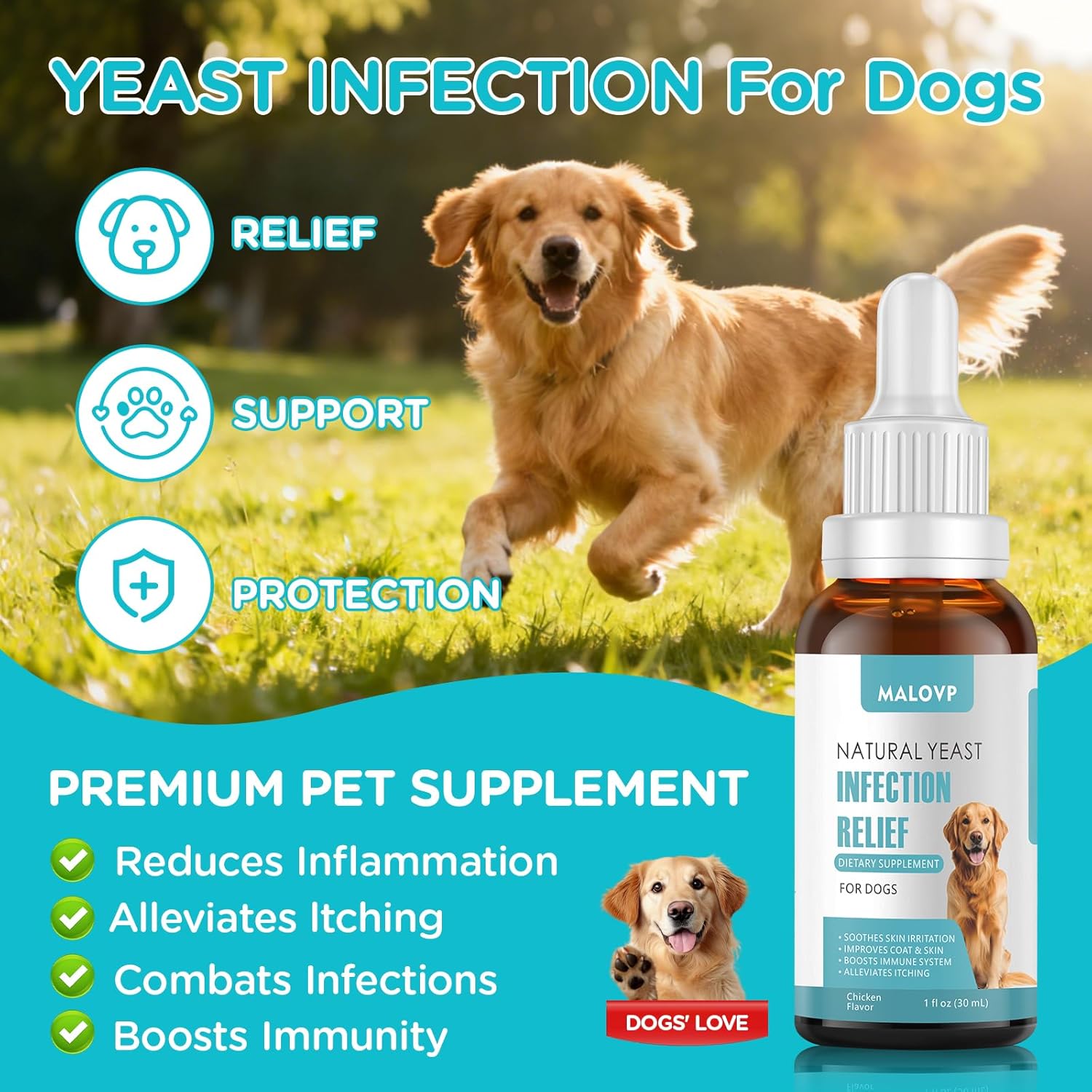 2pack Natural Yeast Infection Treatment for Dogs,Dog Ear Infection Treatment,Itchy Ear,Skin&Allergy Symptoms Relief-Reduces Inflammation&Relieves Irritation,Dog Supplement Drops with Probiotics