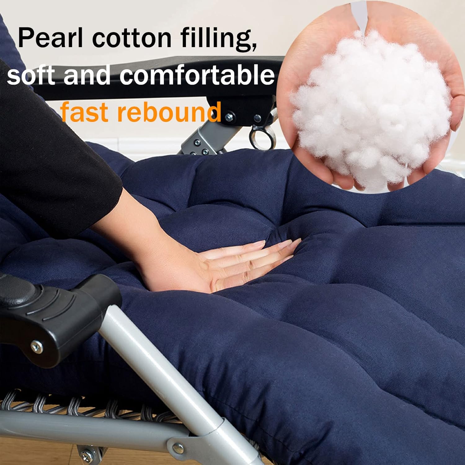 Sun Lounger Seat Cushion Replacement, Thick Patio Rocking Chaise Padded for Zero Gravity Chair, Recliner Swing Chair Pad for Indoor Outdoor(Cushion only)(Size:Long,Color:Navy)