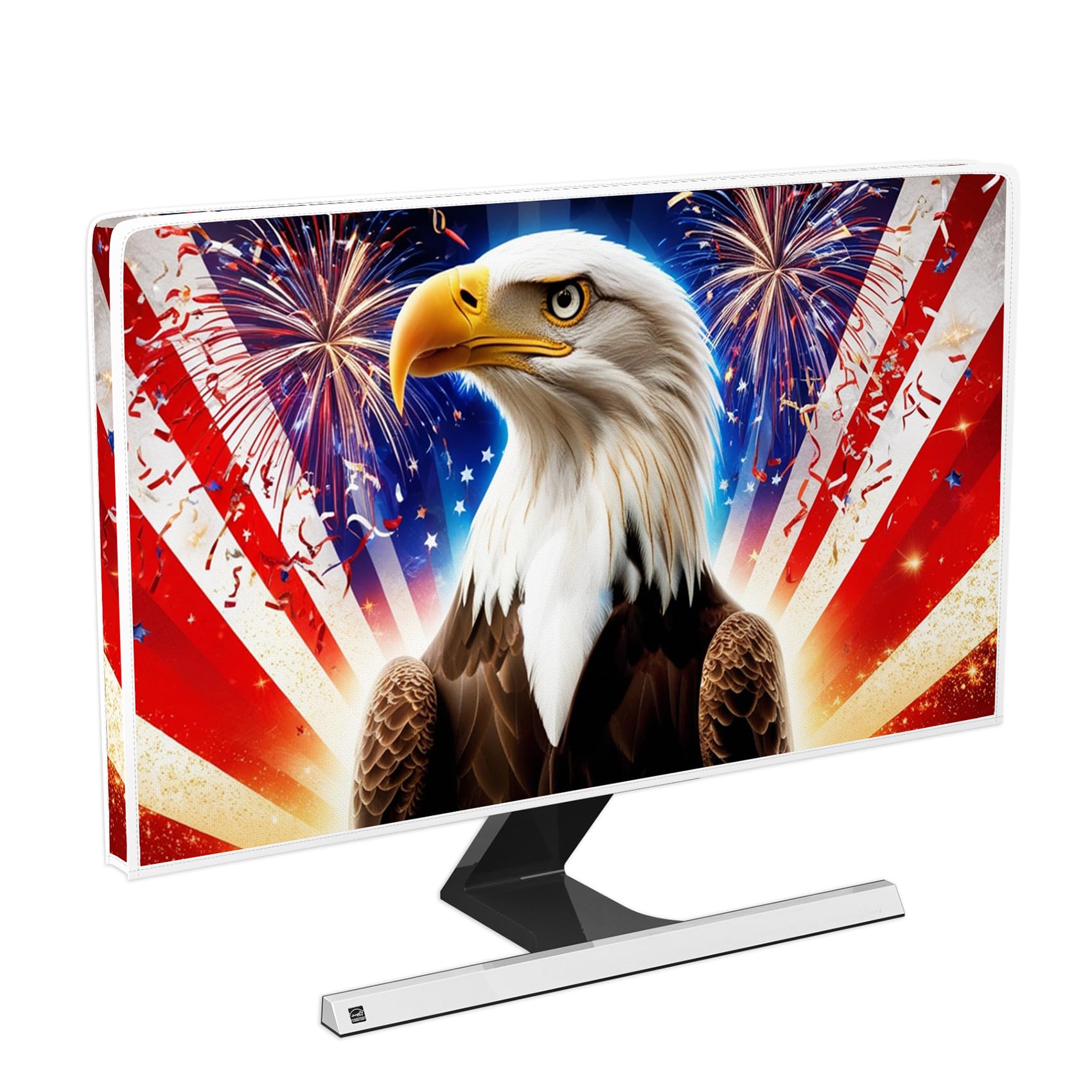 American Flag Eagle Computer Monitor Dust Cover 22, 23, 24, 25 Inch Firework Independence Day Memorial Day Fourth of July Monitor Computer Cover for Home Office Computer LCD/LED/HD Decoration
