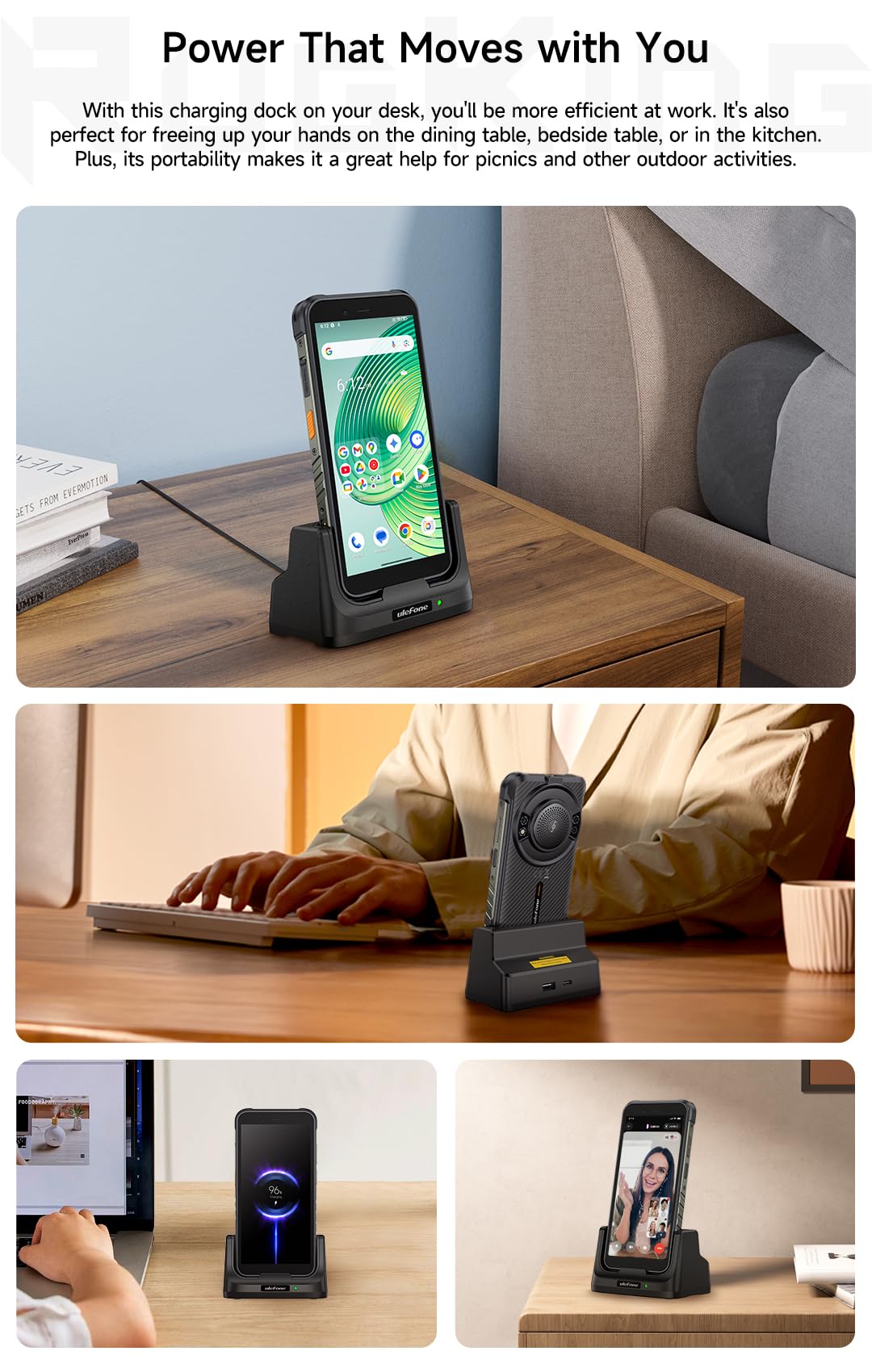 Ulefone RugKing Smartphone per Cellulare Stazione di Ricarica da Scrivania Caricabatterie Wireless 10W per Smartphone Ulefone RugKing, Armor 16S, Armor 21