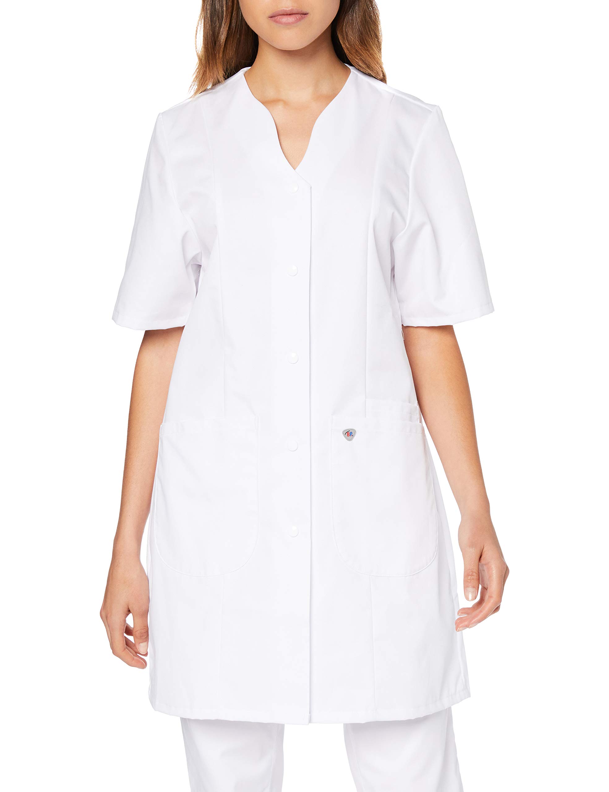 BP 1640-485-21-34n, Women's tunic, 1/2 sleeve, V-neck with press-stud band 215,00 g/m², fabric blend white, 8n