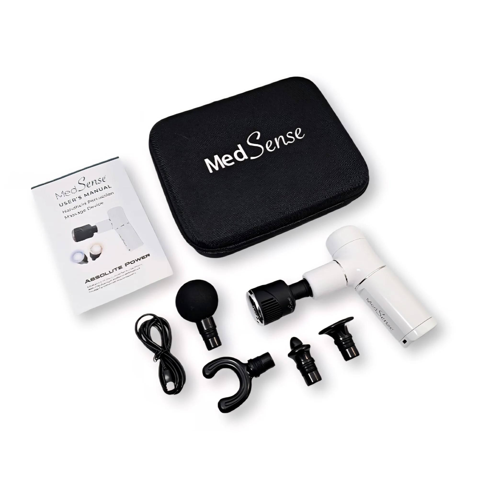 Medsense Absolute Power - Road Warrior Massagepistole mit LuminaTherm Aufsatz (Rot/Blaues Licht + Heiß/Kalt) - Deep Tissue Percussion Massagegerät, USB-C Aufladung, 5 Stunden Akku, 5 Jahre Garantie