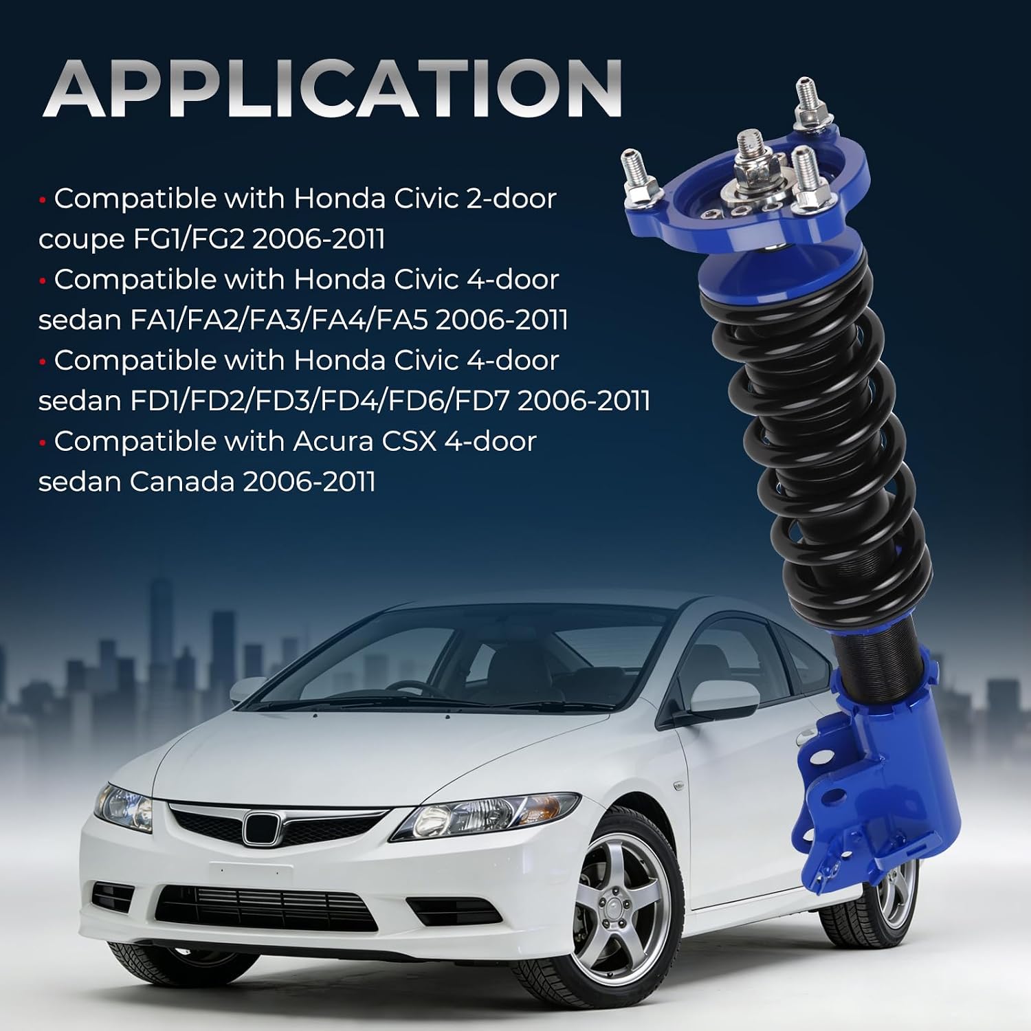 Adjustable Coilovers Compatible with Honda Civic Acura CSX 2006-2011 Absorber Struts Suspension Lowering Kit Blue