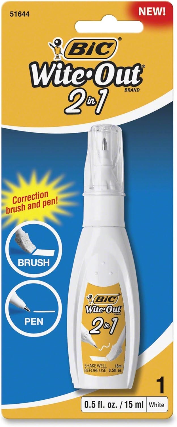 BIC 15ml Bottle WiteOut 2 in 1 Correction Fluid