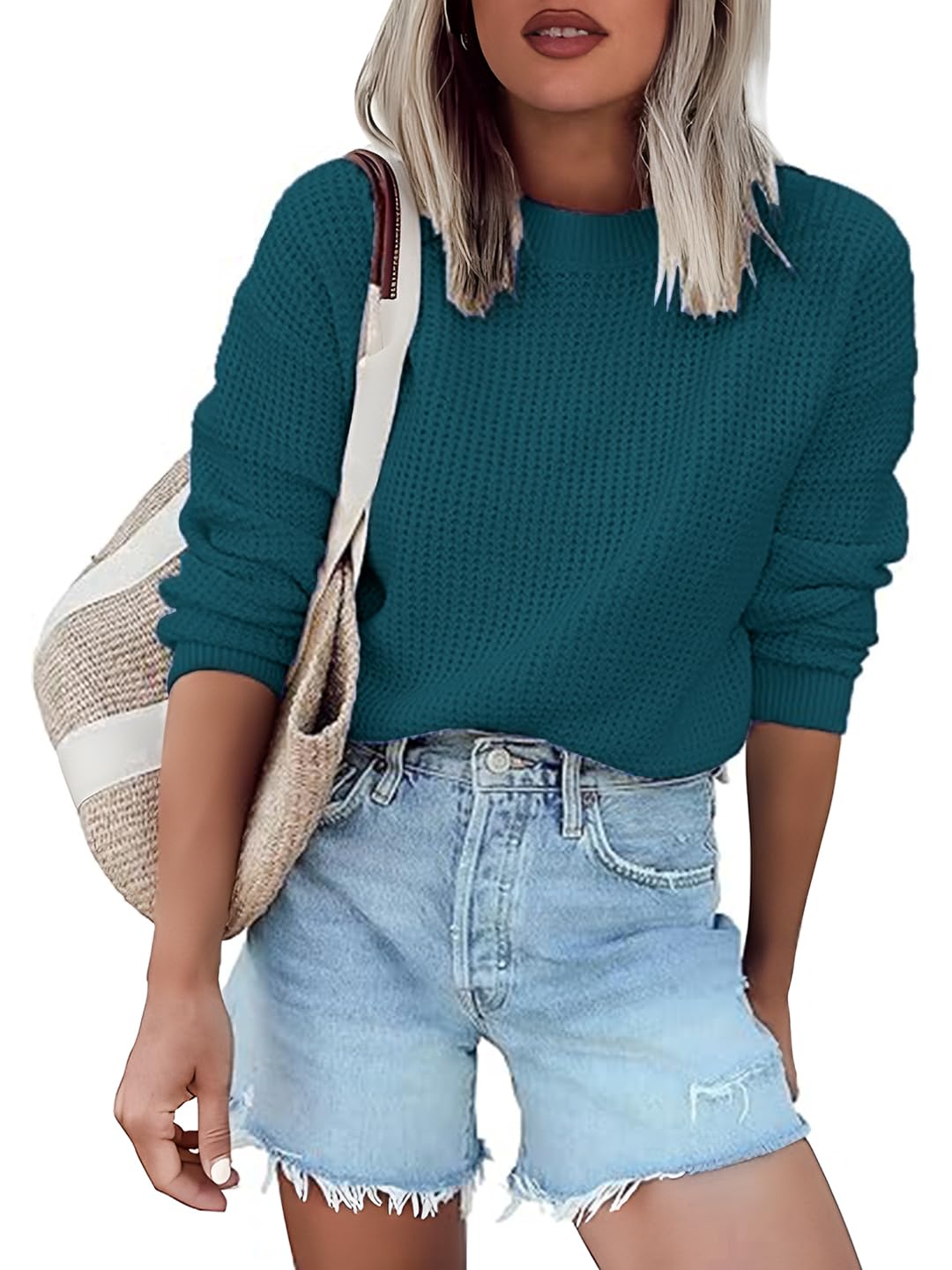 tysort Women’s Oversized Waffle Knit Pullover Sweater – Long Sleeve Casual Loose Fit Cozy Crewneck Winter Top-picture-10