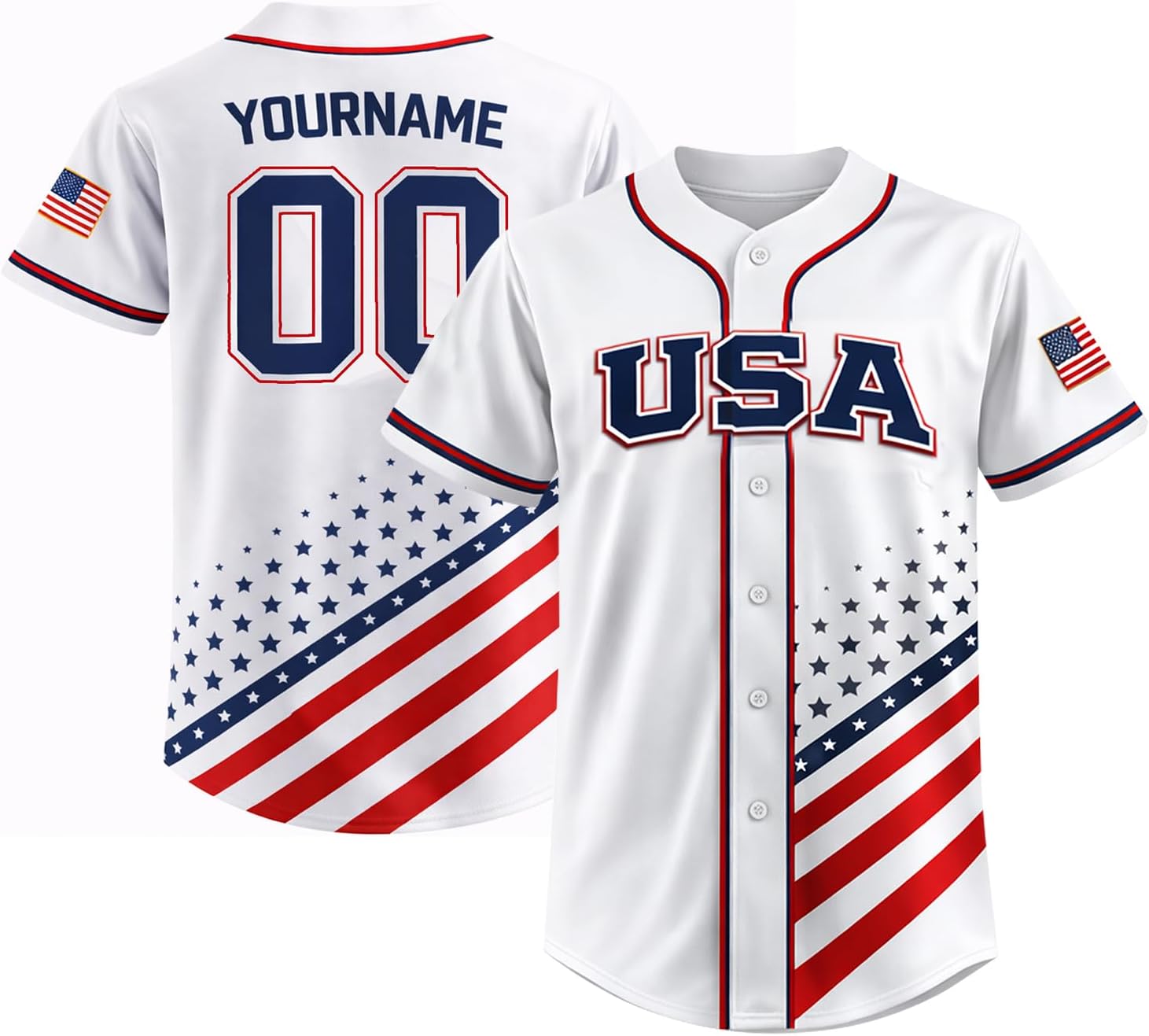 USA Patriotic Baseball Jersey Custom Name & Number American Flag Button Down Sports Shirt for Men Women